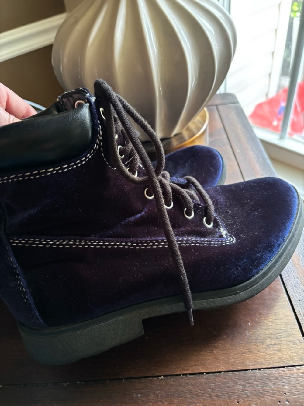 Candie's Royal Navy Blue Velour Y2K Combat Boots sz9
